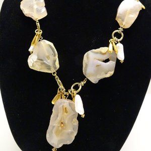 Natural Agate stone Custom Statement Necklace 22" ADJ